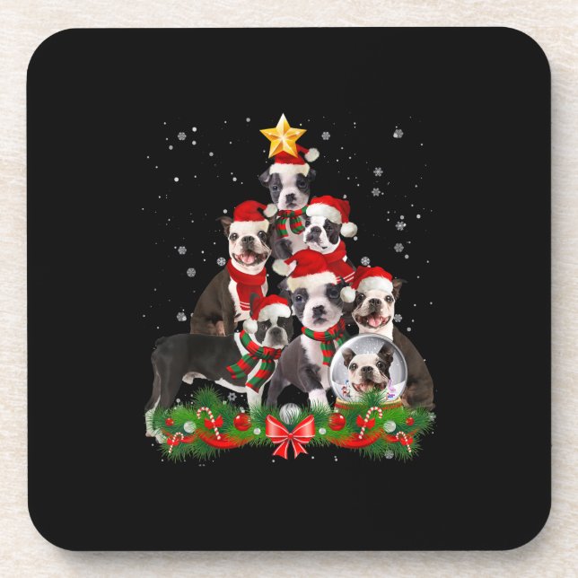 Funny Boston Terrier Dog Weihnachtsbaum Geschenk Getränkeuntersetzer (Vorderseite)
