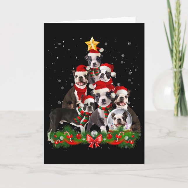 Funny Boston Terrier Dog Weihnachtsbaum Karte (Vorderseite)