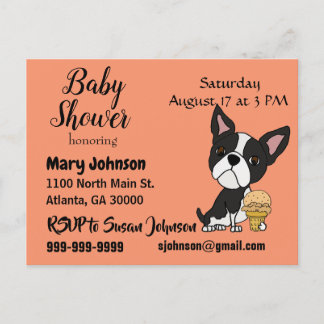 Funny Boston Terrier Ice Cream Baby Dusche Einladungspostkarte