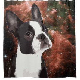 Funny Boston Terrier im Weltraumduschvorhang Duschvorhang
