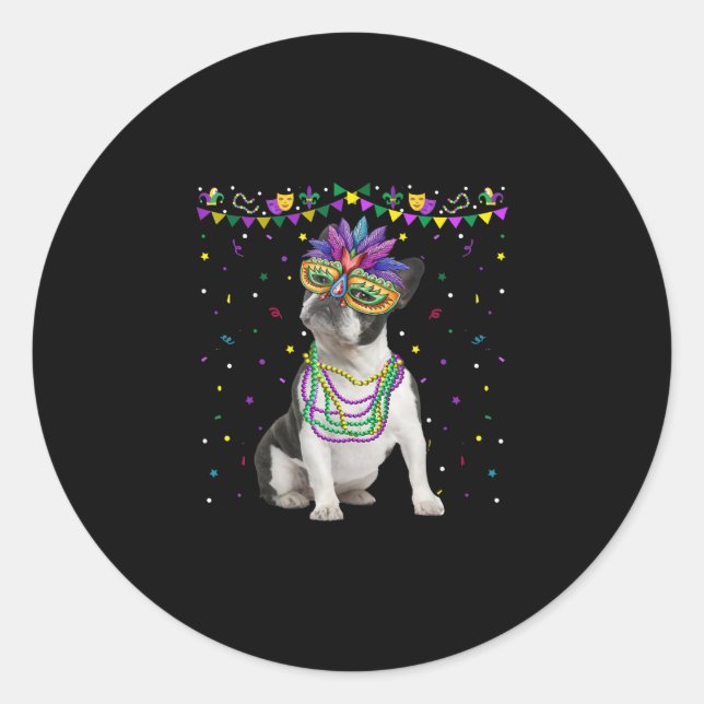 Funny Boston Terrier Wear Karneval Mask Mardi Runder Aufkleber (Vorderseite)