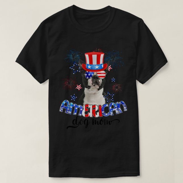 Funny Boston Terrier Wearing Sunglasses USA Flag 4 T-Shirt (Design vorne)