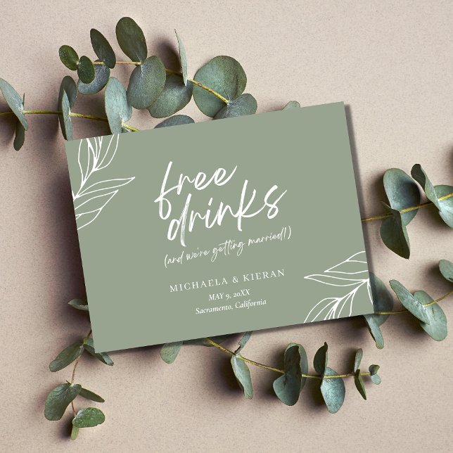 Funny botanische freie Getränke Hochzeit retten da Ankündigungspostkarte (Von Creator hochgeladen)