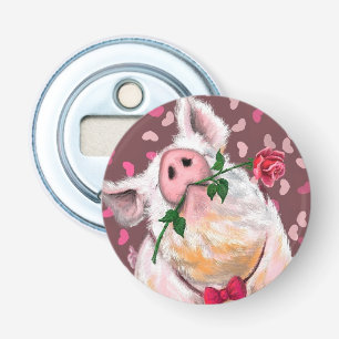 Funny Bottle Opener Gentleman Pig mit Rose Flaschenöffner