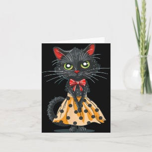 Funny Bow Cat in Polka Dot Dress Karte