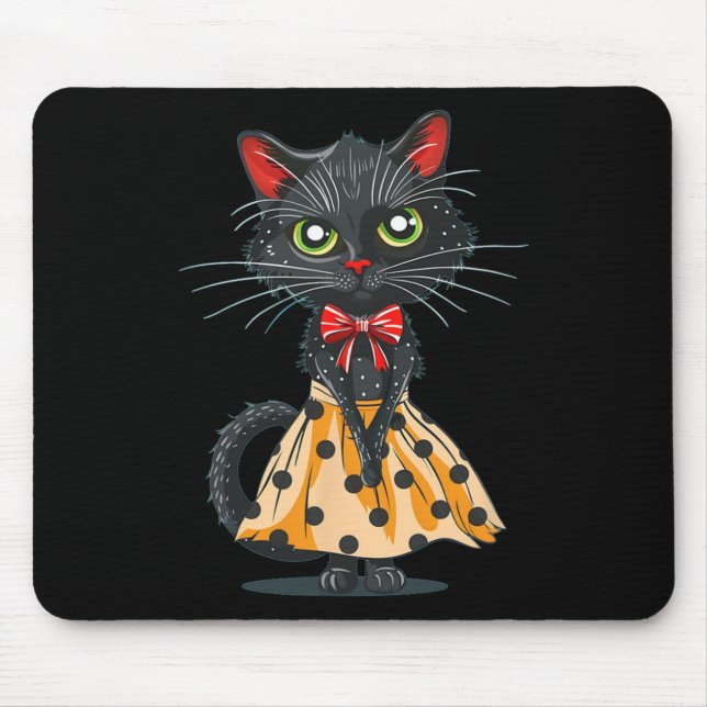 Funny Bow Cat in Polka Dot Dress Mousepad (Vorne)