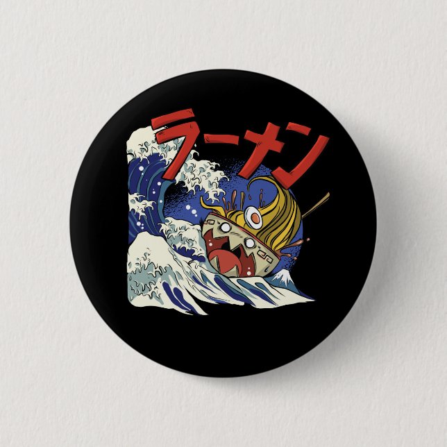 Funny Bowl of Ramen während eines Ozeansturms Button (Vorderseite)