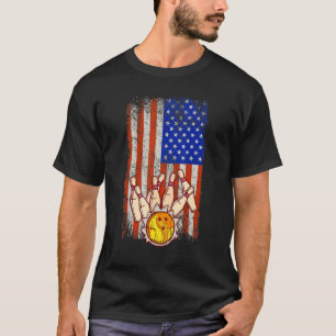 Funny Bowler Vintag American Flag Bowling Team T-Shirt