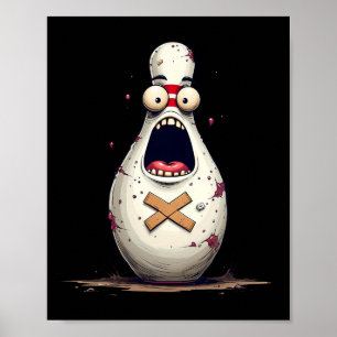 Funny Bowlers erschreckte Bowling Button Grafik fü Poster