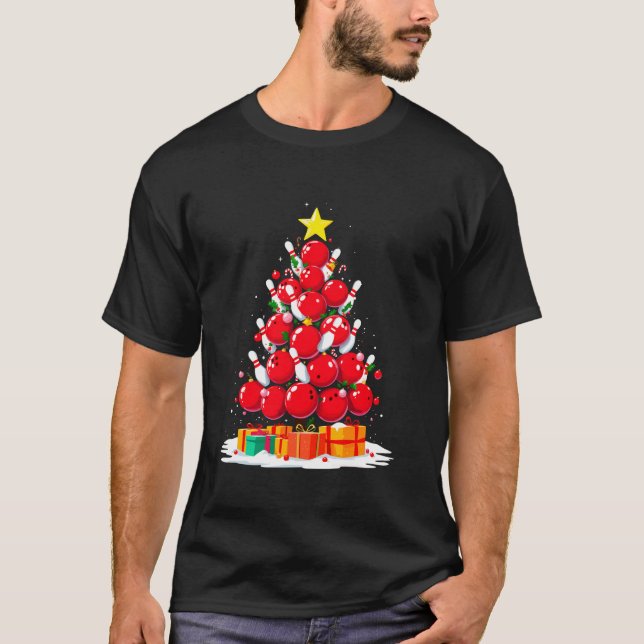 Funny Bowling Balls Weihnachtsbaum Xmas Bowling Lo T-Shirt (Vorderseite)
