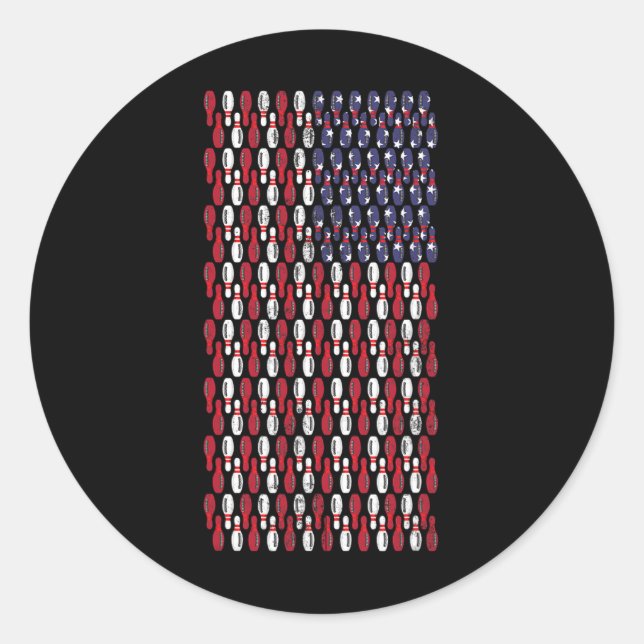 Funny Bowling Button American Flag Design Runder Aufkleber (Vorderseite)