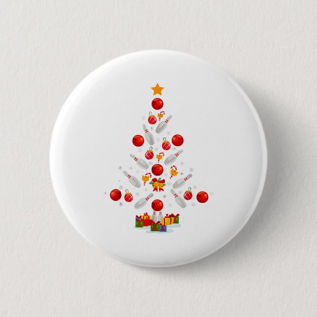 Funny Bowling Christmas Tree Lights Xmas For Men W Button (Vorderseite)