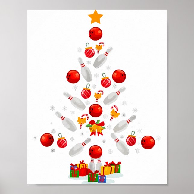 Funny Bowling Christmas Tree Lights Xmas For Men W Poster (Vorne)