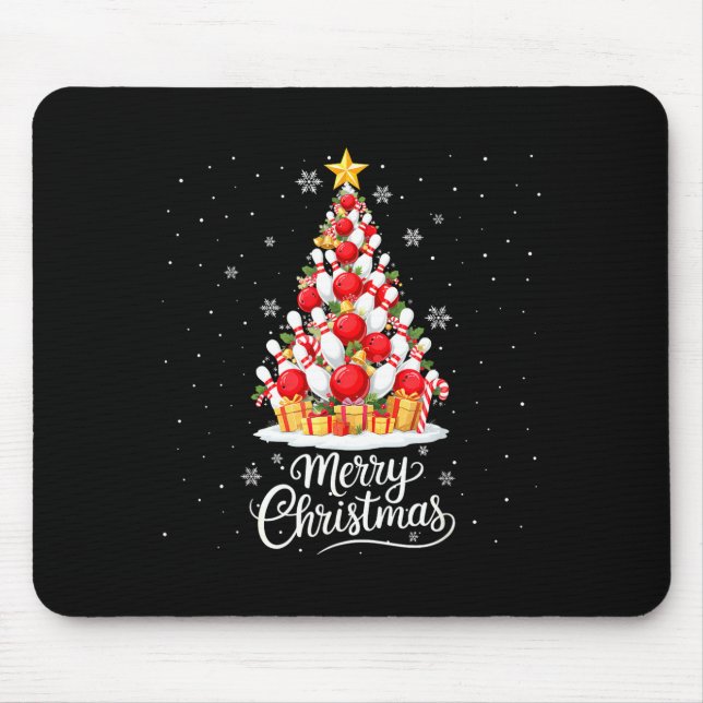 Funny Bowling Christmas Tree Lights Xmas Men Women Mousepad (Vorne)