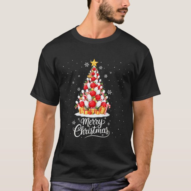Funny Bowling Christmas Tree Lights Xmas Men Women T-Shirt (Vorderseite)