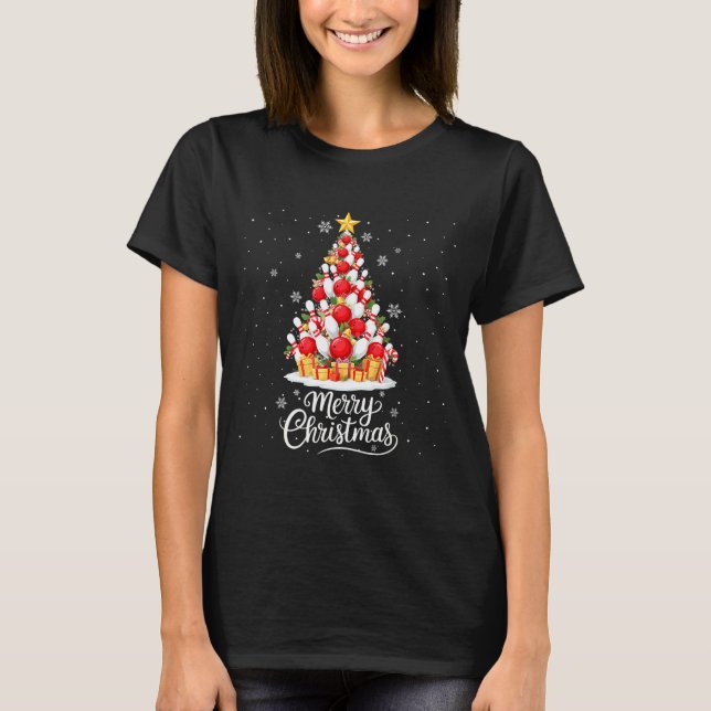 Funny Bowling Christmas Tree Lights Xmas Men Women T-Shirt (Vorderseite)