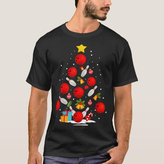 Funny Bowling Christmas Tree Lights Xmas Men Women T-Shirt (Vorderseite)