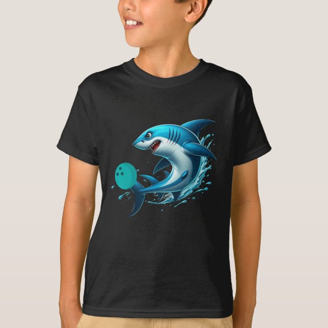Funny Bowling Graphic Bowling Shark Playing Bowlin T-Shirt (Vorderseite)
