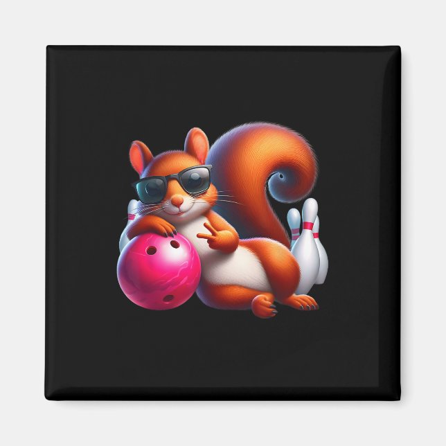 Funny Bowling Graphic for Bowling Lovers Eichhörnc Magnet (Vorne)