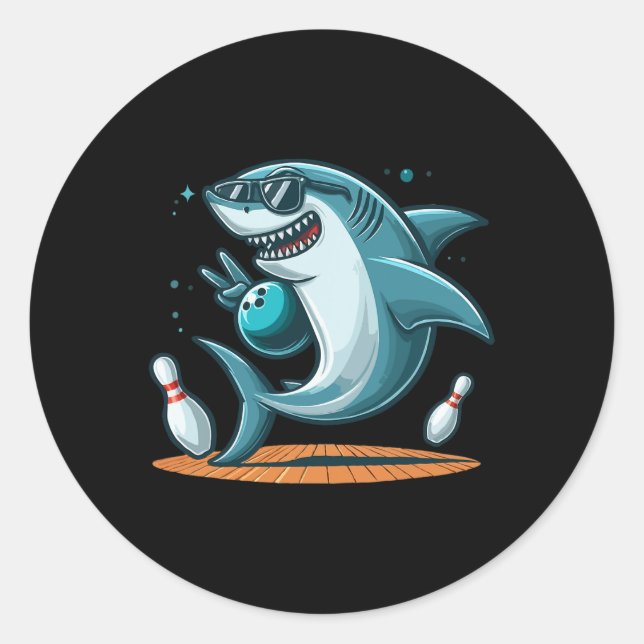 Funny Bowling Graphic Shark Bowling Design Funny B Runder Aufkleber (Vorderseite)