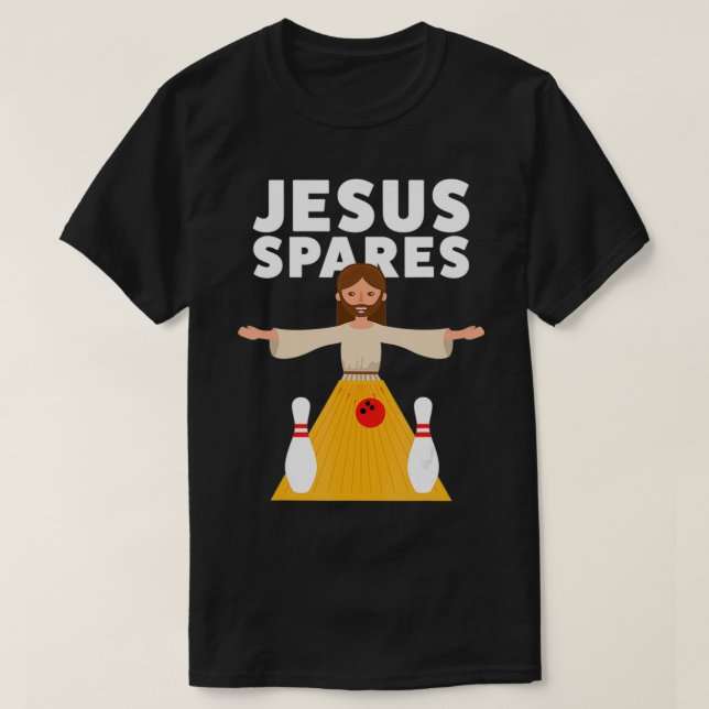 Funny Bowling Jesus Spares T T-Shirt (Design vorne)