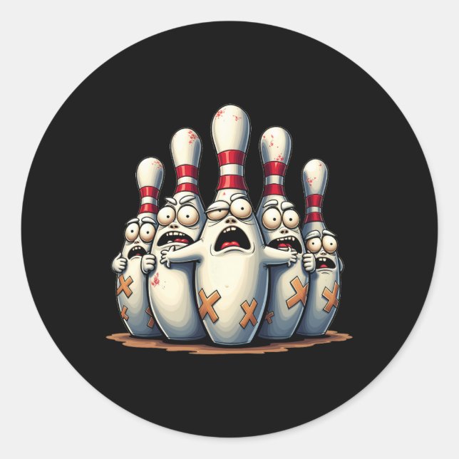 Funny Bowling Lover Bowlers Scared Button Graphic  Runder Aufkleber (Vorderseite)
