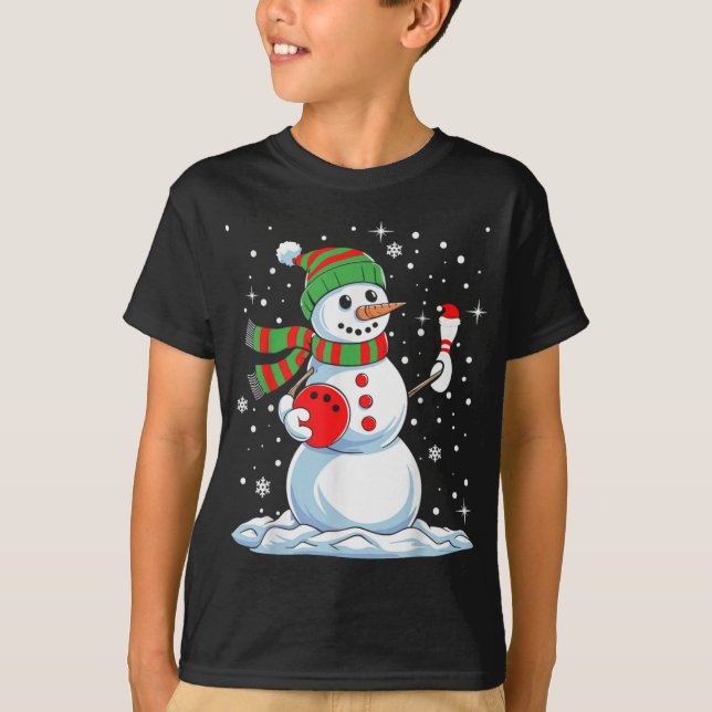 Funny Bowling Player Xmas Lights Snow Bowling Chri T-Shirt (Vorderseite)