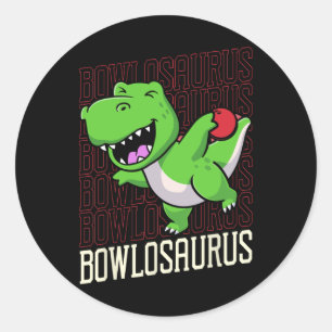 Funny Bowling Pun T-rex Dinosaur Bowlosaurus 1 Runder Aufkleber