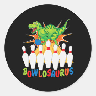 Funny Bowling Pun T-rex Dinosaur Bowlosaurus Runder Aufkleber
