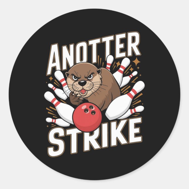 Funny Bowling Strike Pun - Anotter Strike Otter Runder Aufkleber (Vorderseite)