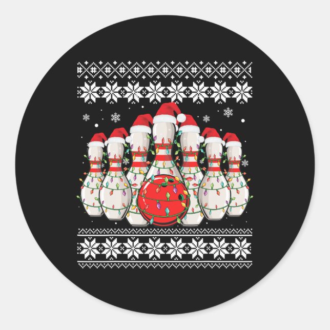 Funny Bowling Ugly Christmas Sweater Bowling Lover Runder Aufkleber (Vorderseite)