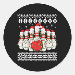 Funny Bowling Ugly Christmas Sweater Bowling Lover Runder Aufkleber
