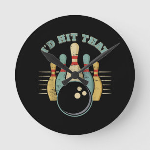 Funny Bowling Vintager T - Shirt, den ich getroffe Runde Wanduhr
