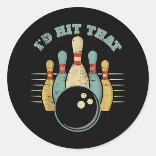 Funny Bowling Vintager T - Shirt, den ich getroffe Runder Aufkleber