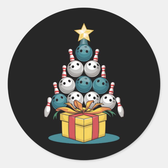 Funny Bowling Weihnachtsbaum Lichter Weihnachtsges Runder Aufkleber (Vorderseite)