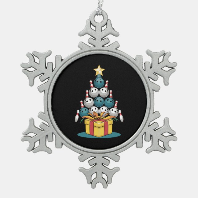 Funny Bowling Weihnachtsbaum Lichter Weihnachtsges Schneeflocken Zinn-Ornament (Vorderseite)