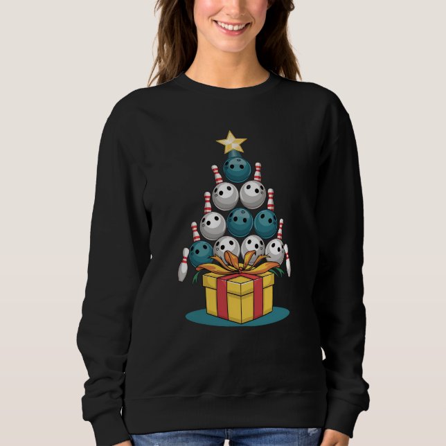 Funny Bowling Weihnachtsbaum Lichter Weihnachtsges Sweatshirt (Vorderseite)