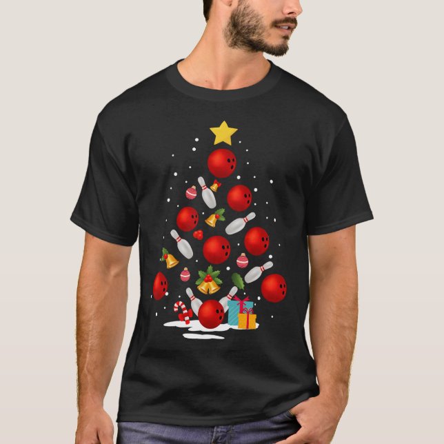Funny Bowling Weihnachtsbaumleuchten Weihnachtsges T-Shirt (Vorderseite)