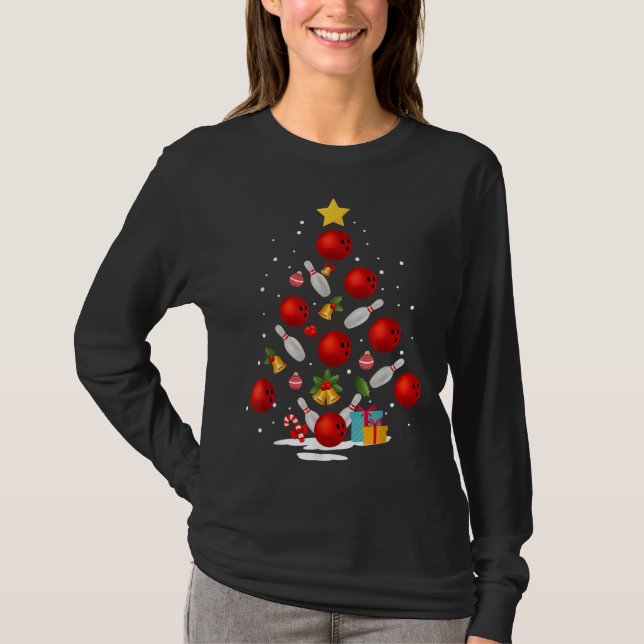 Funny Bowling Weihnachtsbaumleuchten Weihnachtsges T-Shirt (Vorderseite)