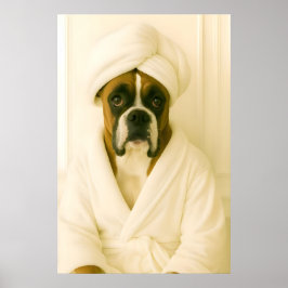 Funny Boxer Bathroom Print, Boxer In Bathrobe Poster