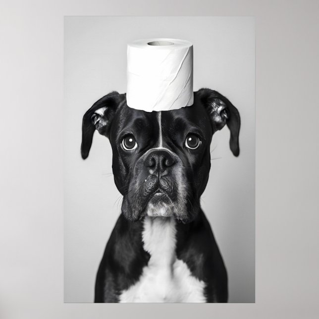 Funny Boxer Dog Bathroom Print, Toilet Paper Roll Poster (Vorne)