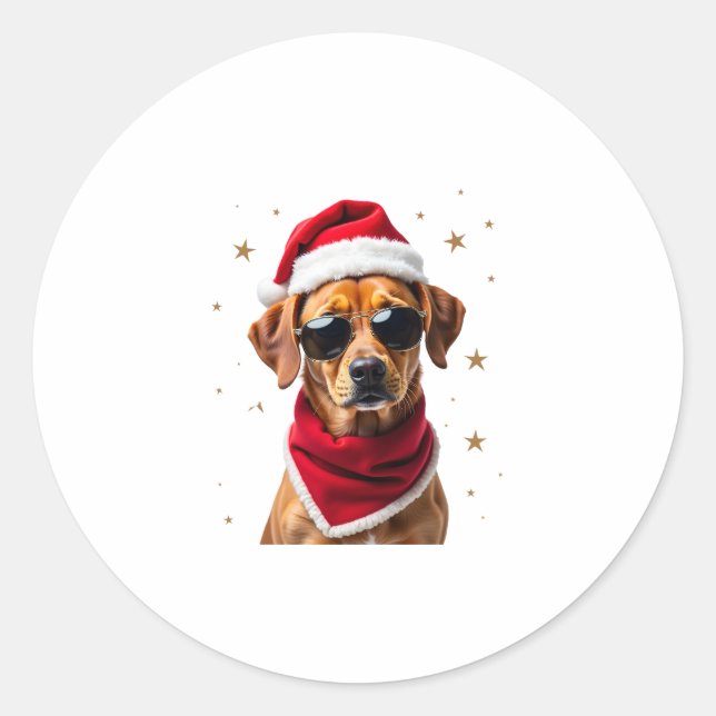 Funny Boxer Dog Christmas Lights Xmas Outfit Pajam Runder Aufkleber (Vorderseite)