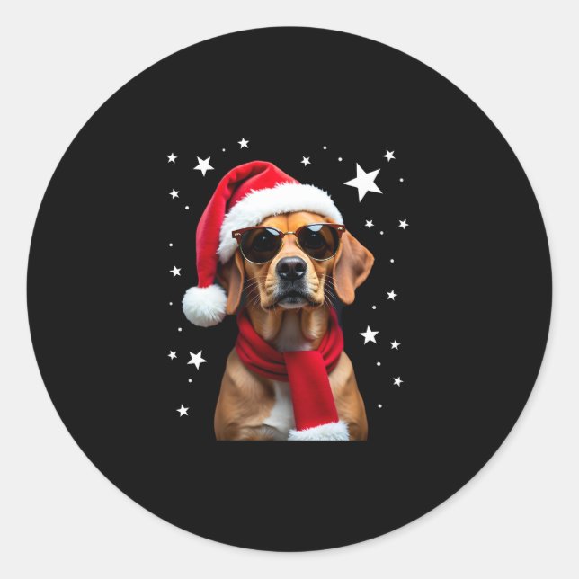 Funny Boxer Dog Christmas Lights Xmas Outfit Pajam Runder Aufkleber (Vorderseite)
