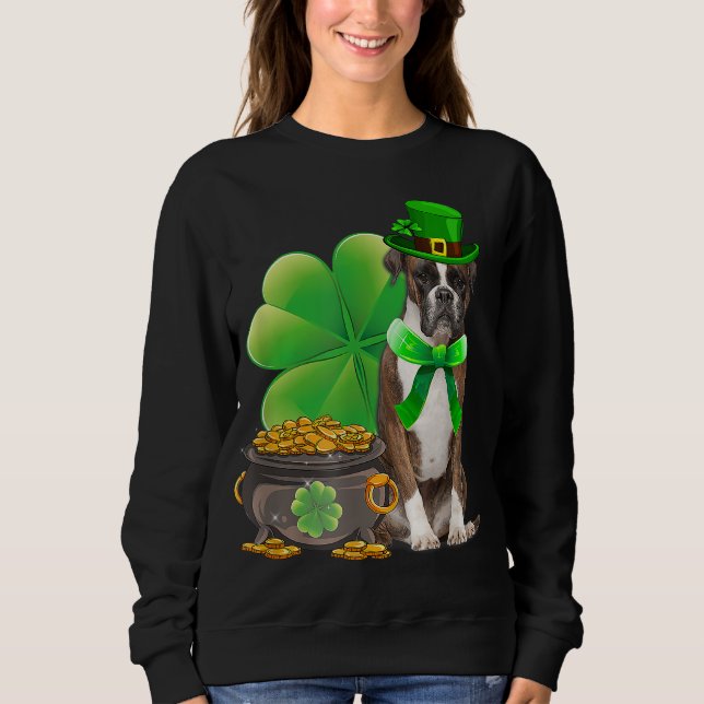 Funny Boxer Dog Kleeblatt Irish Saint St Patrick D Sweatshirt (Vorderseite)