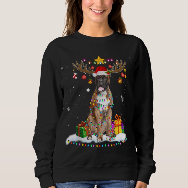 Funny Boxer Dog Weihnachts-Rentierlicht Sweatshirt (Vorderseite)