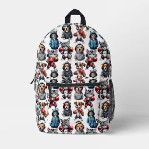 Funny Boxing Cat Dog Design Bedruckter Rucksack