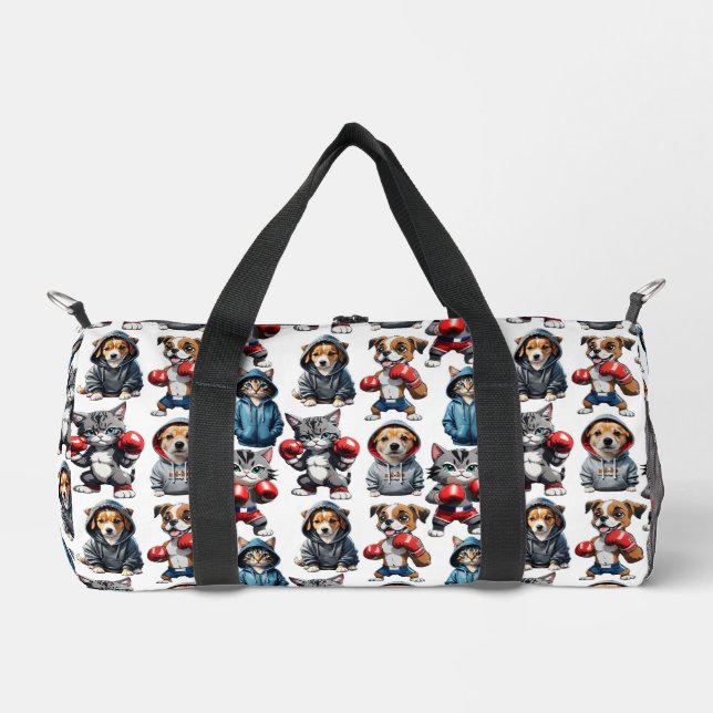 Funny Boxing Cat Dog Design Duffle Bag (Vorderseite)