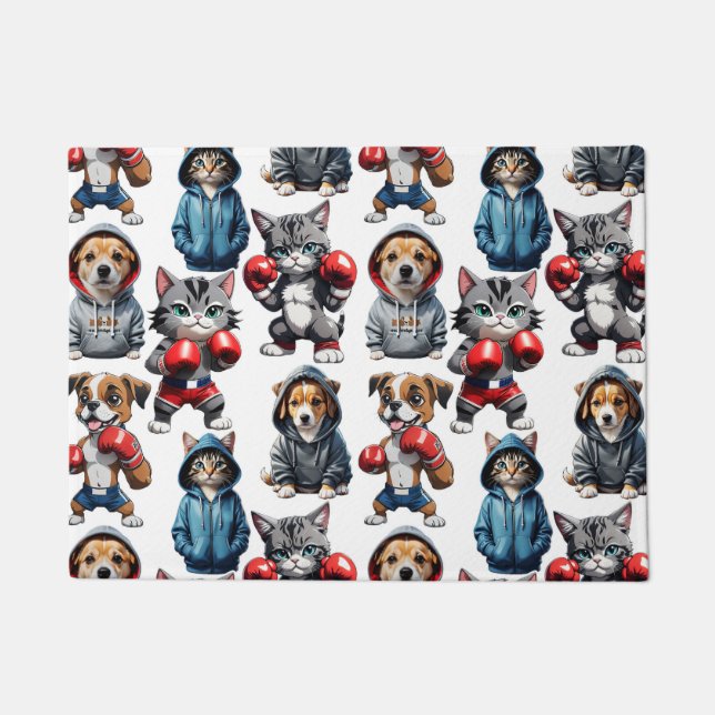 Funny Boxing Cat Dog Design Fußmatte (Vorderseite)