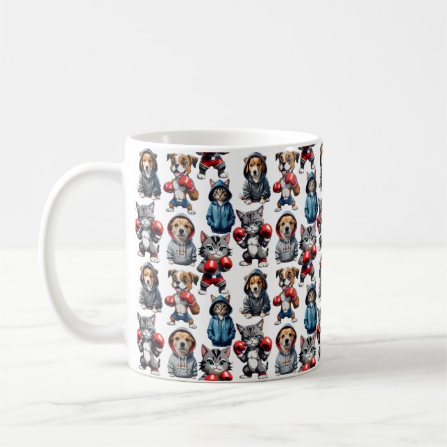 Funny Boxing Cat Dog Design Kaffeetasse (Links)