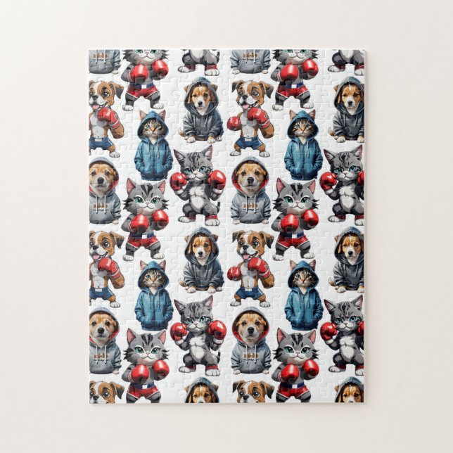 Funny Boxing Cat Dog Design Puzzle (Vertikal)